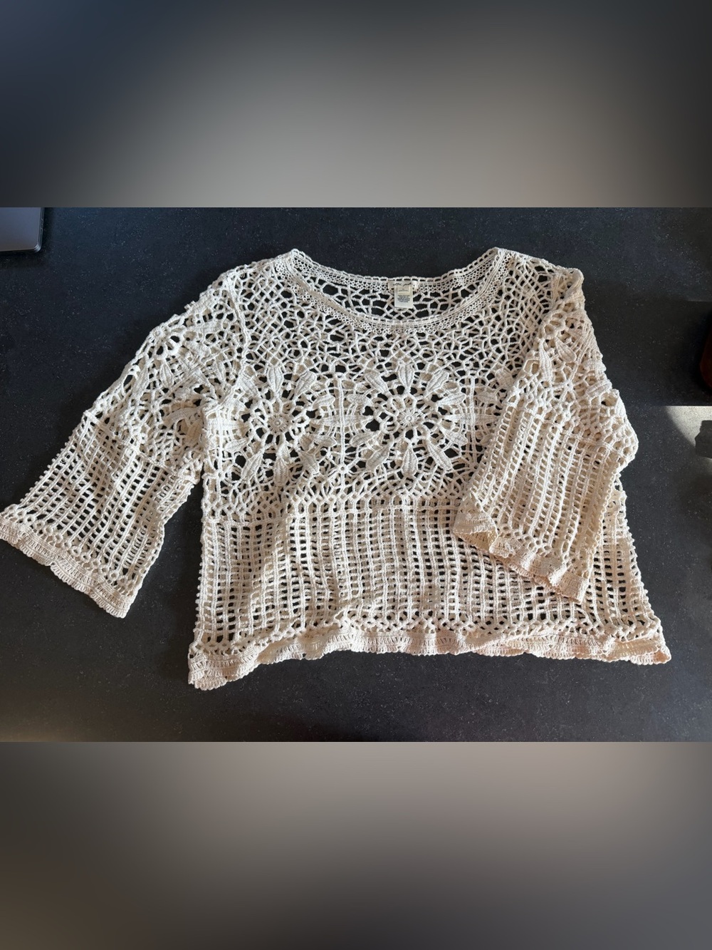 Ultra Pink Women’s XL Ivory Crochet Lace Open Knit Boho Top 100% Cotton